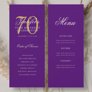 Invitation Elégant Purple Gold 70e Anniversaire Menu du progr