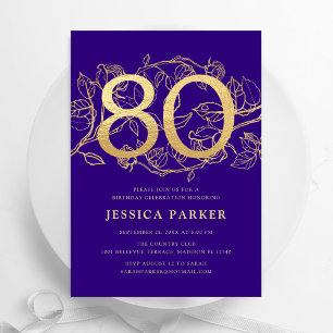 Invitation Elégant Purple Gold 80e anniversaire