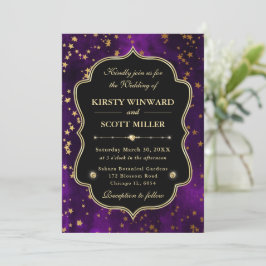 Invitation Elegant Purple  & Gold Celestial Starry Wedding