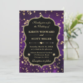 Invitation Elegant Purple  & Gold Celestial Starry Wedding