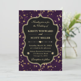 Invitation Elegant Purple & Gold Celestial Starry Wedding