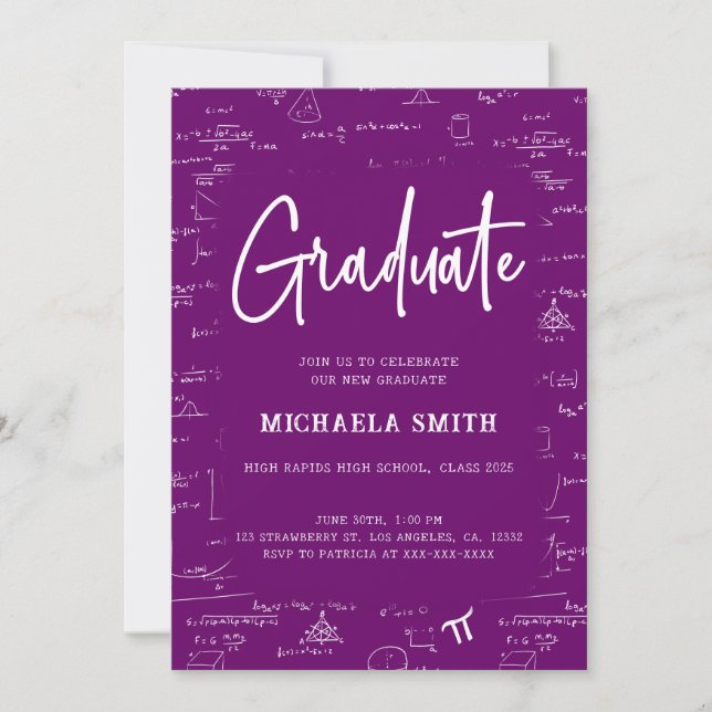 Invitation Elegant Purple Graduate Math Graduation (Devant)