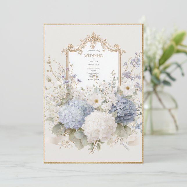 Invitation Elegant Purple Hydrangeas Vintage Wedding (Debout devant)