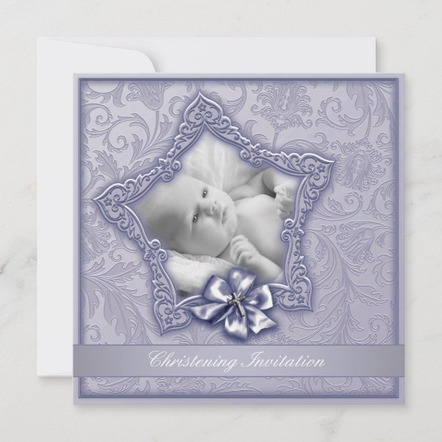 Invitation Élégant Purple Lavender Christening (Devant)