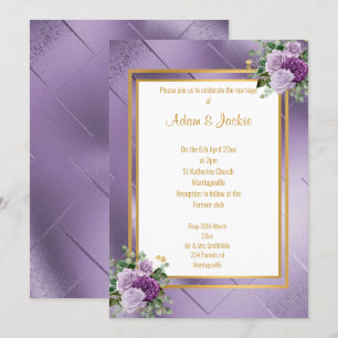 INVITATION ÉLÉGANT PURPLE ROSE MÉTALLIQUE EUCALYPTUS MARIAGE
