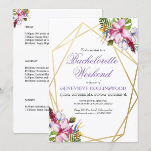 Invitation Elégant Purple Tropical Bachelorette Week-end