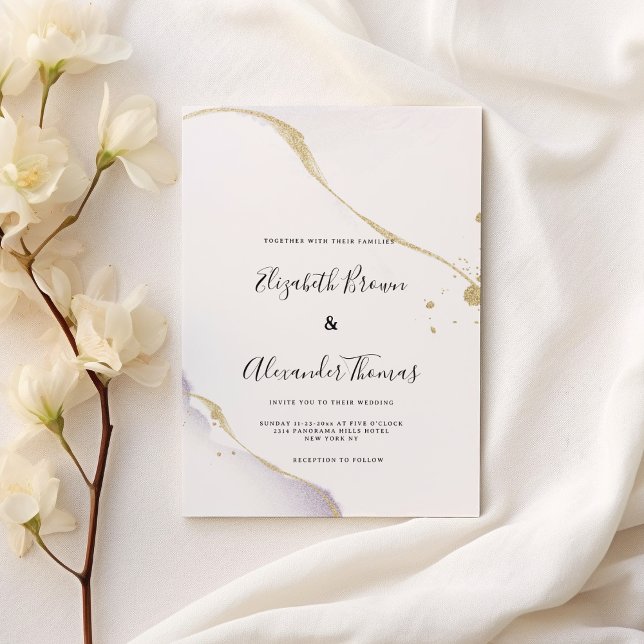 Invitation Elegant purple watercolor gold glitter wedding  (Elegant purple watercolor gold glitter wedding)
