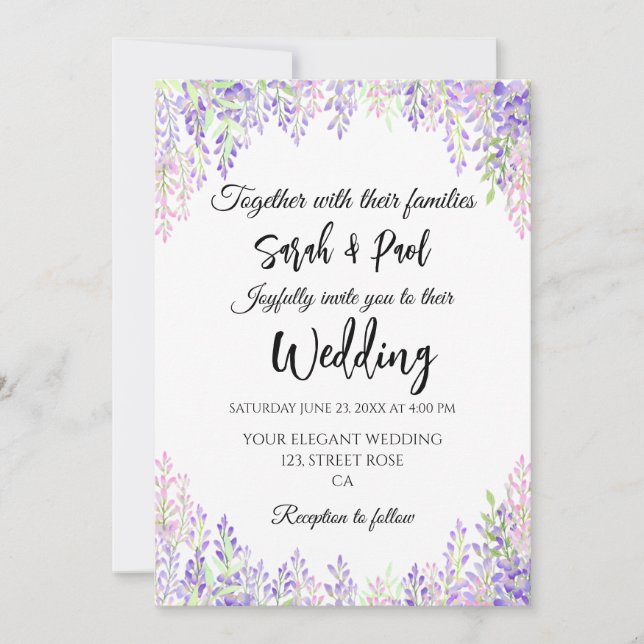 Invitation Elegant purple wisteria flower Wedding  (Devant)