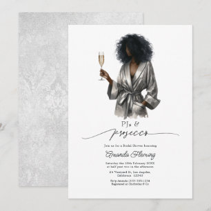 Invitation Élégant pyjama en satin argenté et Prosecco pour e