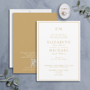 Invitation Élégant QR Code Gold Classic Monogramme Mariage