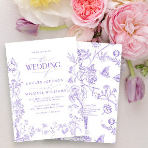 Invitation Élégant QR Code Lavender Chinoiserie Mariage