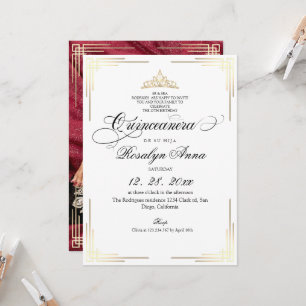 Invitation Élégant Quinceañera Princesse en Or Blanc