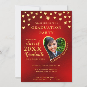Invitation Élégant Red and Gold 2025 Graduation