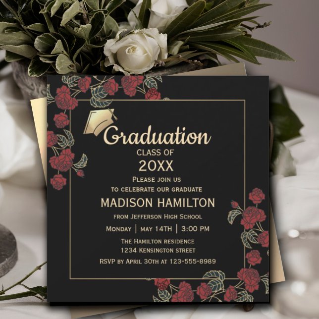 Invitation Élégant Red and Gold Graduation Party (Elegant Red and Gold Graduation Party Invitation #graduationinvitation #elegantredandgold #graduate)