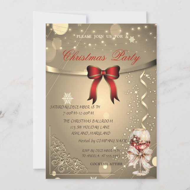 Invitation Elegant Red Bow,Confetti Company Christmas Party (Devant)
