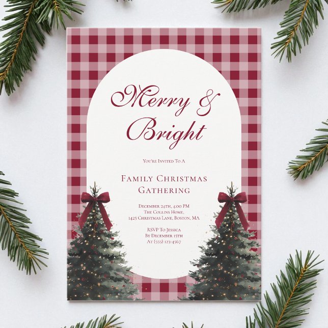 Invitation Elegant Red Bow Gingham Family Christmas Party (Elegant Red Bow Gingham Family Christmas Party Invitation)