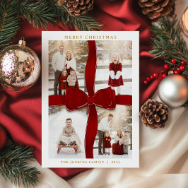 Invitation Elegant Red Bow Photo Christmas Card