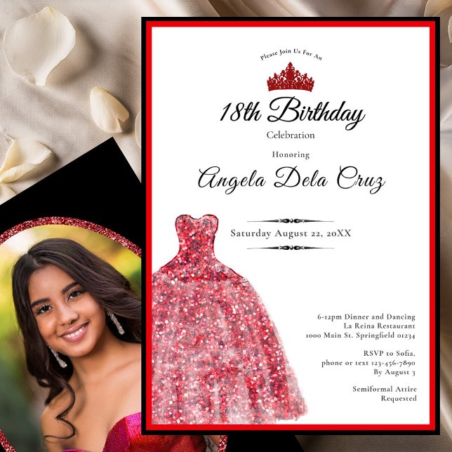 Invitation Elegant red dress 18th birthday debut (Créateur téléchargé)