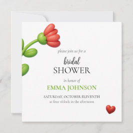 Invitation Elegant Red Flower & Heart Bridal Shower