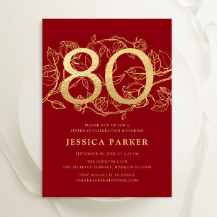 Invitation Elégant Red Gold 80e anniversaire