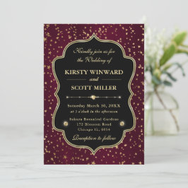 Invitation Elegant Red & Gold Celestial Starry Wedding