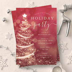 Invitation Elégant Red Gold Christmas Tree Company Holiday