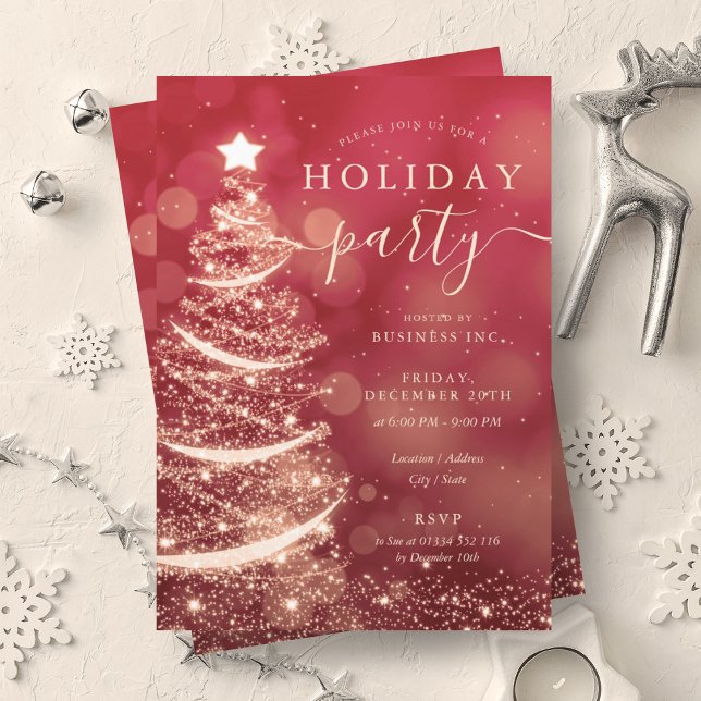 Invitation Elégant Red Gold Christmas Tree Company Holiday (Elegant Red Gold Christmas Tree Company Holiday Invitation)