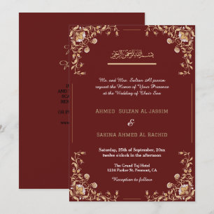 Invitation Elégant Red Gold islamique musulman Mariage code q