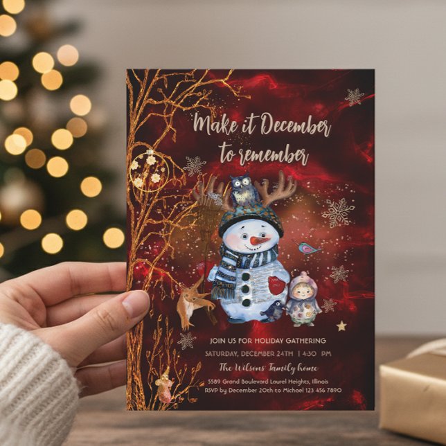 Invitation Elegant Red Gold Snowman & Characters Christmas (Elegant Red Gold Snowman & Characters Christmas Invitation)