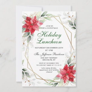 Invitation Elegant Red Poinsettia Christmas Holiday Luncheon