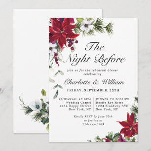 Invitation Elegant Red Poinsettia Watercolor REHEARSAL DINNER