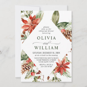 Invitation Elegant Red Poinsettia Watercolor REHEARSAL DINNER