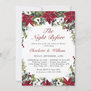 Invitation Elegant Red Poinsettia Watercolor REHEARSAL DINNER