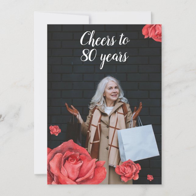 Invitation Elégant Red Rose Maman Photo 80e anniversaire (Devant)