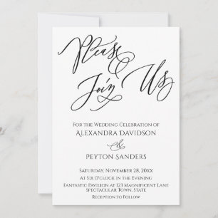 Invitation Élégant "Rejoignez-nous" Mariage Noir & Blanc