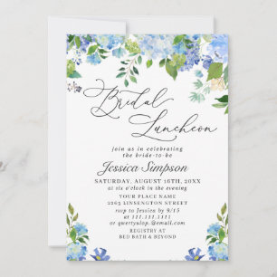 Invitation Élégant repas nuptial bleu Hydrangea aquarelle
