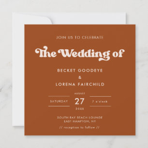 Invitation Élégant rétro Burnt Orange Carré mariage