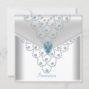 Invitation Elégant revêtement argenté blanc Bijou bleu