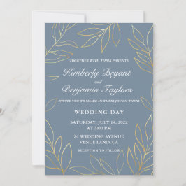 Invitation Élégant revêtement or sur Mariage bleu luxueux pou