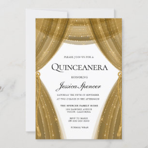 Invitation Elégant rideau d'or Parti Quinceanera moderne