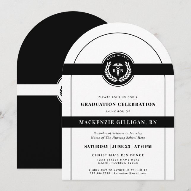 Invitation Élégant RN Nursing School Graduation Moderne (Devant / Derrière)