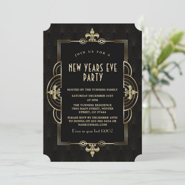 Invitation Elégant Roaring 20's Great Gatsby Nouvel An's Eve (Debout devant)