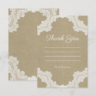 Invitation Élégant roman rustique dentelle blanche Merci Kraf