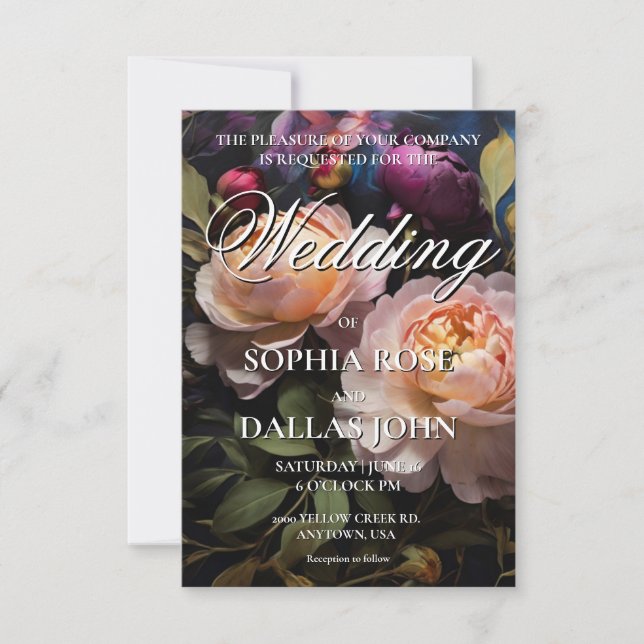 Invitation Elegant romantic dark moody floral Wedding (Devant)