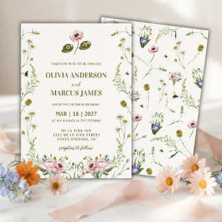 Invitation Elegant Romantic Spring Wildflower Wedding
