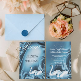 Invitation Elégant Romantique Bleu Cygne Amour Mariage Invite