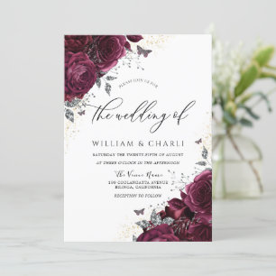 Invitation Élégant Romantique Bourgogne Rose Mariage