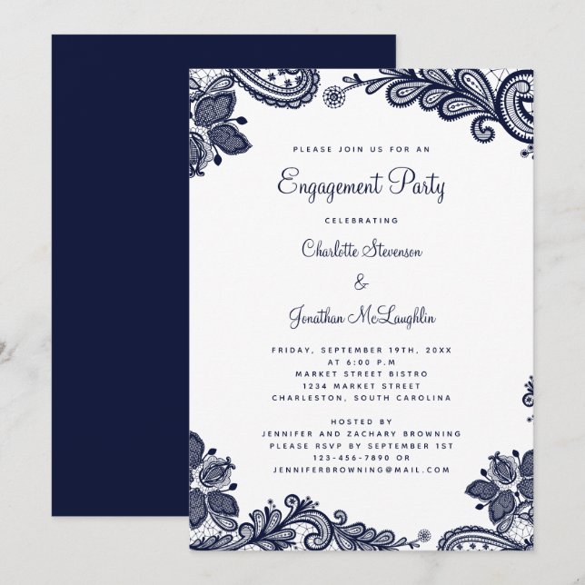 Invitation Élégant Romantique Dentelle Engagement Partie Mari (Devant / Derrière)