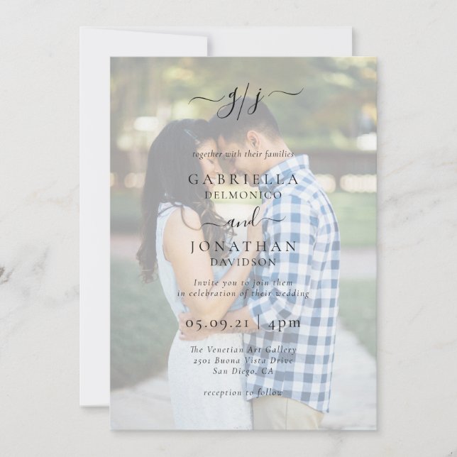Invitation Élégant romantique Deux Mariage de Monogramme phot (Devant)