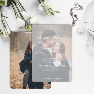 Invitation Élégant Romantique Deux Photos Mariage Double Face